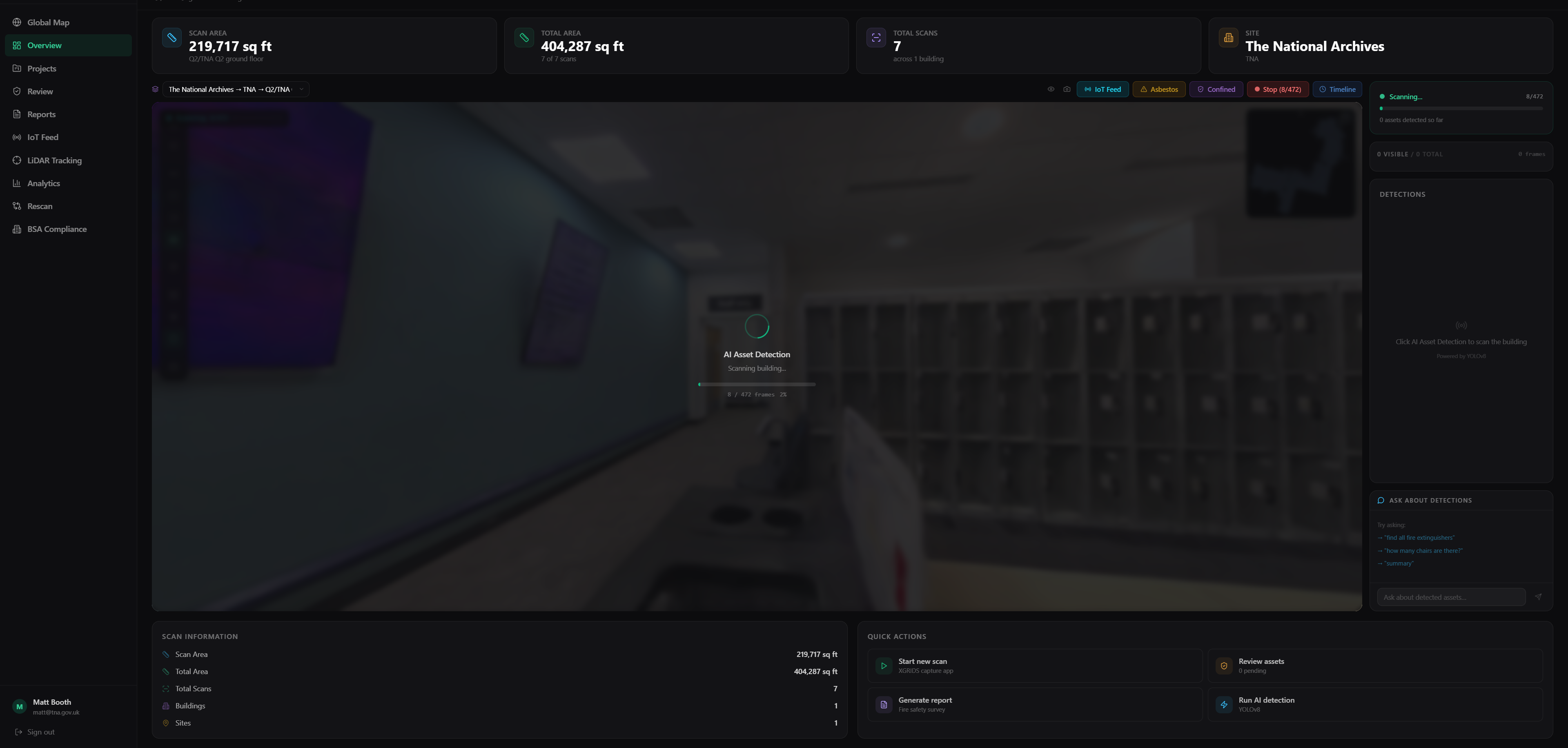 OnXR Vision AI asset detection running on a 3D building scan
